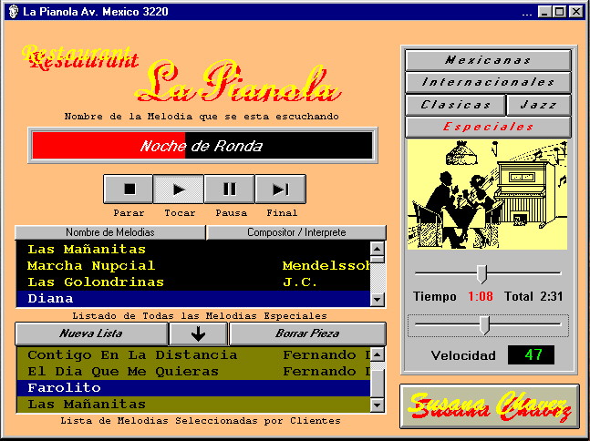 Interface del programa que maneja La Pianola
